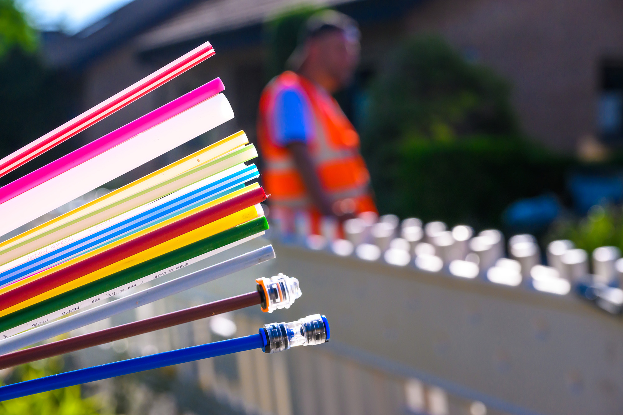 Close-Up of a fiber optic cable on a construction site