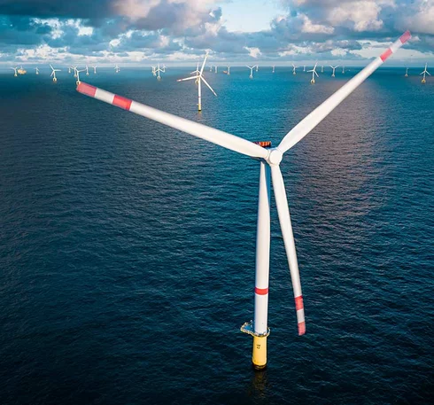 Several wind turbines in the sea